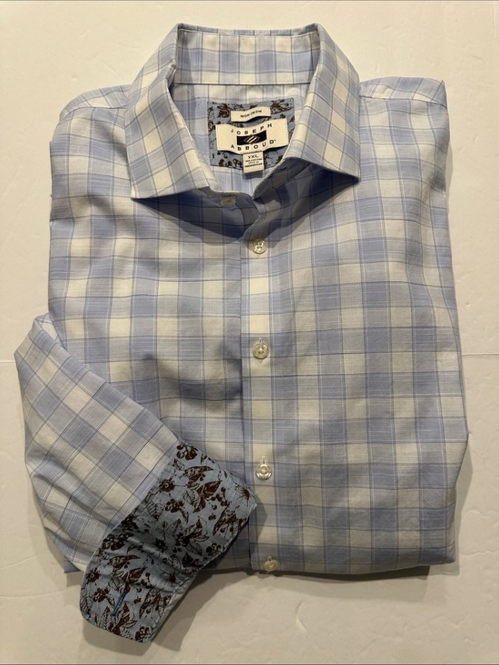 Joseph Abboud Light Blue and White Checked non iron Dress Shirt XXL